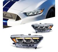 Archaic LED Fari Anteriori compatibili con 2015-2017 Ford Mustang & 2015-2022 Shelby GT350 GT500,luci anteriori con indicatori di direzione sequenziali, animazione DRL, coppia