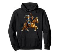 Archer Riding Horse Block Style Graphic per Pixel Art Gamer Felpa con Cappuccio