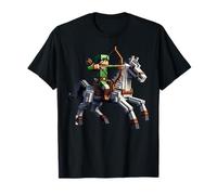 Archer Riding Horse Block Style Graphic per Pixel Art Gamer Maglietta