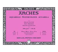 Arches Aquarelle 100% Satin 300g Bloc Incollaggio 4L 26x36 20 Fogli Bianco Naturale, Carta, unità