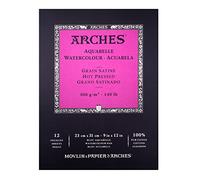 Arches Blocco Per Acquerello Incollato 1 Lato (12 Fogli) - Grana Satinata - 300 G/Mq - 23 X 31 cm