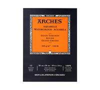 Arches Blocco Per Acquerello Incollato 1 Lato (12 Fogli) - Grana Torchon - 300 G/Mq - 26 X 36 cm