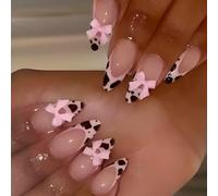 Archi 3D Full Covers Stick On Nails French Tip Press On Nails Mandorla Unghie Artificiali Unghie Finte Con Leopards Designs