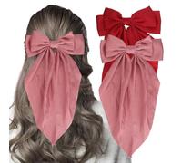 Archi per capelli, 2 pezzi di fiocchi a doppio strato a doppio strato clip in metallo coda lunghe, fili di capelli grandi setosi di cavi, accessori alla moda per capelli gravi