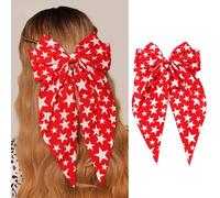Archi per capelli patriottici per il 4 luglio da donna, per il giorno dell'indipendenza rosso con grande fiocco per capelli con stelle bianche rosse grande fiocco forcina per capelli oversize lunga