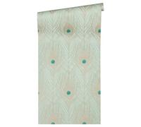 Architects Paper Carta da parati in tessuto non tessuto Absolutely Chic con piume di pavone, 10,05 m x 0,53 m, colore: blu metallizzato e verde, Made in Germany 369713 36971-3