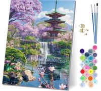 Architettura Dipingere con i Numeri Adulti con Telaio, Dipingere con i Numeri Albero, Fai da te Paint by Numbers Kits con 3 Pennelli e Pigmento Acrilico, pour Decorazioni Casa Regalo 50x65cm N-3451