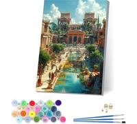 Architettura Dipingere con i Numeri Adulti con Telaio, Dipingere con i Numeri Fiume, Fai da te Paint by Numbers Kits con 3 Pennelli e Pigmento Acrilico, Decorazioni Casa, Regalo Donna 100x130cm 8-5765