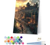 Architettura Dipingere con i Numeri Adulti con Telaio, Dipingere con i Numeri Fiume, Fai da te Paint by Numbers Kits con 3 Pennelli e Pigmento Acrilico,Decorazioni Casa, Regalo Donna 40x50cm 4-8164