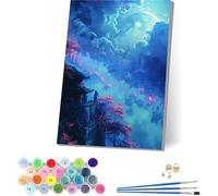 Architettura Dipingere con i Numeri Adulti con Telaio, Dipingere con i Numeri Paesaggio, Fai da te Paint by Numbers Kits con 3 Pennelli e Pigmento Acrilico, Decorazioni Casa Regalo 50x65cm Q-1886