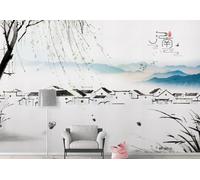 Architettura Dipinta A Mano Paesaggio Uccelli In Volo Salici 3D Carta Da Parati Facile Installare Mobili Sfondi Ufficio Divano Camera Letto Sfondo Decorazione Murale-350cm×256cm