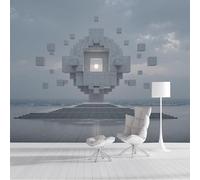 Architettura Geometrica Galleggiante Carta Da Parati Panoramica 350x256cm, Minimalismo Parati Seta, Grigio Grandi Murali per Soggiorno Camera Da Letto Studio