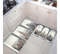 Architettura Moderna Set Di Tappeti Da Cucina 2 Pezzi Con Passatoia - Arco Della Città Set Di Tappetini Da Cucina Lavabili Per Pavimento Zerbino Per Cucina Lavanderia, 50x80+50x150cm