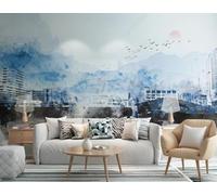 Architettura Urbana Astratta Dipinta A Inchiostro Con Uccelli In Volo 3D Carta Da Parati Facile Installare Mobili Sfondi Ufficio Divano Camera Letto Sfondo Decorazione Murale-300cm×210cm