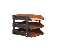 Archivio rivista di metallo, 3-Layer Stackable Desk File Organizer PU Leather Black Brown(Bruin)