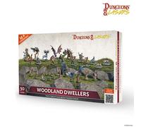 Dungeons & Lasers: Woodland Dwellers - Set di 30 miniature con basi panoramiche - Set di statuette DND per giochi di ruolo da tavolo 5E compatibili, non verniciate e smontate, età 14+