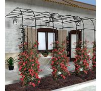 Arco a traliccio da giardino in metallo nero, supporto per piante rampicanti da esterno, pergolato a metà lato, per rose, viti e fiori, accessorio decorativo per cortile e giardino (270 x 240 x 45 cm)