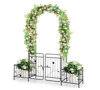 Arco da giardino con cancello da giardino, arco per rose per piante | Arco per rose in metallo alto 220 cm, con cancello da giardino e due telai laterali per piante rampicanti