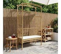 vidaXL Arco da giardino con panca naturale 115 x 50 x 205 cm bambù panchina da giardino mobili moderni per esterni, seduta ecologica in bambù, elegante decorazione per terrazze