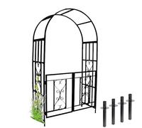 Arco da giardino con porta d'ingresso, 210 cm, in metallo resistente, telaio decorativo per rose rampicanti e viti, perfetto per matrimoni, feste, patio all'aperto (nero)