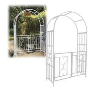 Arco da giardino con porta d'ingresso, arco da giardino in acciaio con cancello, arco a traliccio bianco e nero per piante rampicanti come rose e viti all'aperto, 114 cm L x 52 cm P x 211 cm H (bianco
