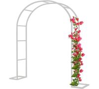 Arco da giardino in metallo resistente, 2,4 m, struttura in acciaio resistente alle intemperie, per piante rampicanti, rose e frutta, robusto supporto per esterni, colore bianco, larghezza 1,4 m x