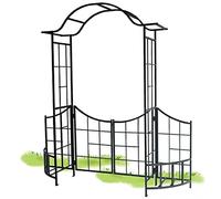 Arco da giardino in metallo resistente con cancello for rose e piante rampicanti, 208 cm × 225 cm × 46 cm, colore nero, robusto supporto a traliccio in metallo.