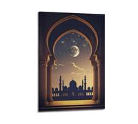 Arco da parete con moschea al chiaro di luna, stampa misteriosa, poster notturno, stampa su tela magica poster decorativo da parete su tela e stampa artistica moderna per la camera da letto, poster
