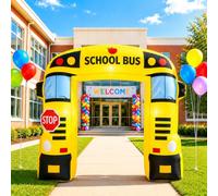 Arco dei inflatables dello scuolabus di 6,8 Ft benvenuto all'arco | Con luce LED, arco colorato con autobus che esplode, per il primo giorno di scuola, feste, interni ed esterni, vacanze