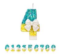 Arco di candele di compleanno 1 numero, 3D blu giallo candele di compleanno per torte di 1° compleanno, glitter brillante fatto a mano topper di torta di compleanno - Perfetto per feste di compleanno