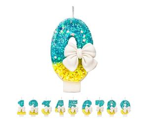 Arco di candele di compleanno 1 numero, 3D blu giallo candele di compleanno per torte di 1° compleanno, glitter brillante fatto a mano topper per torte di compleanno - Perfetto per feste di compleanno