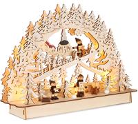 Arco di Candele Led Natalizie in Legno Con Slitta Nella Foresta 22x32x9 Cm