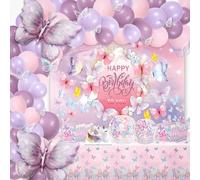 Arco di palloncini viola, 151 pezzi, con farfalla, per compleanno e feste, decorazione per bambini, ragazze, battesimo, paesaggio, baby shower