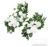 Arco Fiori Matrimonio, 2Pcs Fiori Seta Artificiale, Bianco/Verde, Clip Bandage