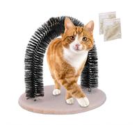 Relaxdays Arco Massaggiatore per Gatti, con Erba Gatta, Spazzola Massaggiante, Cura del Pelo, Cat Scratcher Setole, Nero, Ferro, 34 x 36 x 28.5 cm