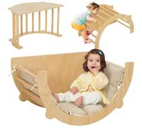 Arco Montessoriano 3 in 1 per Bambini da 18-48 Mesi Arrampicata Tavolino e Dondolo con Cuscino in Pino Color Legno