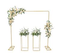 Arco per matrimonio, rettangolare, 2 x 2 m, con 2 supporti per fiori, in metallo, colore oro, base stabile, decorazione per matrimoni, compleanni, feste