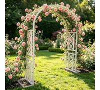 Arco Supporto per Rose Rampicanti, 220 260 300 340 180 cm Archi in Metallo Stabile con Base, Sostegno Resistente alle Intemperie per Interni ed Esterni Giardino(White-Stripe,W300xH240cm)