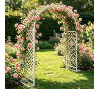 Arco Supporto per Rose Rampicanti, 220 260 300 340 180 cm Archi in Metallo Stabile con Base, Sostegno Resistente alle Intemperie per Interni ed Esterni Giardino(White-Grid,W140xH220cm)