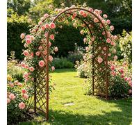 Arco Supporto per Rose Rampicanti, 220 260 300 340 180 cm Archi in Metallo Stabile con Base, Sostegno Resistente alle Intemperie per Interni ed Esterni Giardino(Brown-Grid,W180xH240cm)