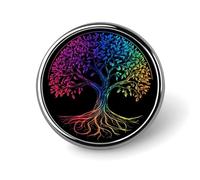 Arcobaleno Albero della Vita con Radici Spilla Rotonda per Uomo Donna Moda Distintivo Collare Pin Vestito Giacca Zaino Accessori