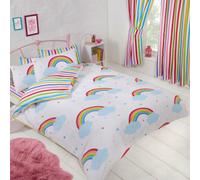 Arcobaleno Cielo Set Copripiumino Doppio + IN Abbinato a Righe Tende Foderate
