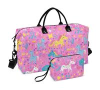 Arcobaleno Colore Carino Unicorni Decorativi Carry On Personal Item Bag Gym Duffel Bag con Toiletry Bag per Allenamento 2 Pz Set bolso de para Mujer Avion