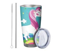 Arcobaleno con coperchio bicchiere Set Di 1 Cartoon Pattern Cavallo Bella Nuvola Stella Bella Bambini verde blu Metallo Inossidabile Caldo E Freddo Riutilizzabile Ufficio Outdoor Club Dormitorio Caffè