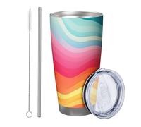 Arcobaleno con coperchio bicchiere Set di 1 moda bella estetica artistica modello regolare stampato colorato isolato metallo può raffreddamento No Spill scuola college asilo senza stelo doppia parete