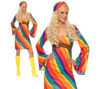 Arcobaleno Costume Hippy Donna 60s 70s Groovy Hippie Costume UK 8-22