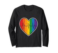Arcobaleno Cuore Impulso Battere Vita Amore Queer Comunità Maglia a Manica