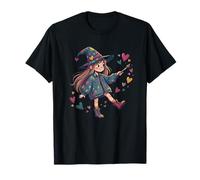Arcobaleno Cuore Strega Ragazza Magia Estetica Halloween Maglietta