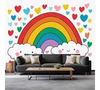 Arcobaleno Dei Cartoni Animati Cuori Nuvole Carta da Parati In Tessuti non Tessuti 250 x 175 cm Murali, Bianco Fotomurale Murale Soggiorno Camera da Letto Cameretta Dei Bambini Decorazione