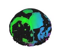 Arcobaleno di schizzi di vernice al neon Cuffia da doccia da donna Cappucci per capelli lunghi riutilizzabili con fascia elastica Cappello da doccia a doppio strato per adulti Bambini